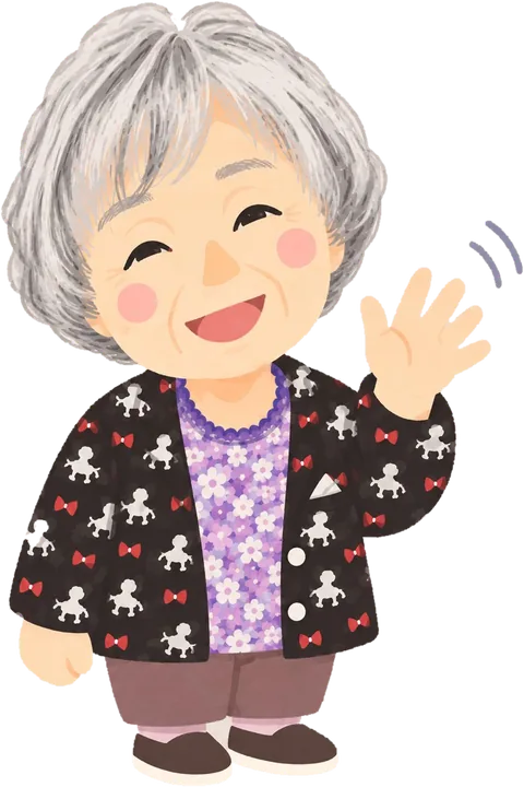 手を振って笑う女性のイラスト