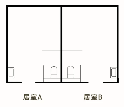 居室A・Bの間取り図。どちらも個室で、トイレと洗面台が付いている